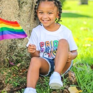 #takepride White T-Shirt with PRIDE PRIDE PRIDE in Colorful Letters Size M 8-10